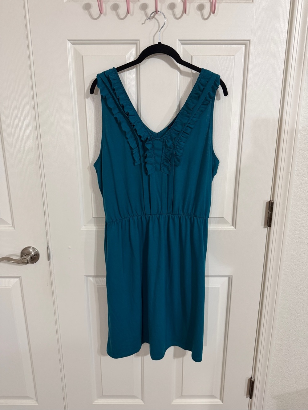 Vintage Y2K Gap Teal Ruffle Jersey Dress Size L Mid 2000s